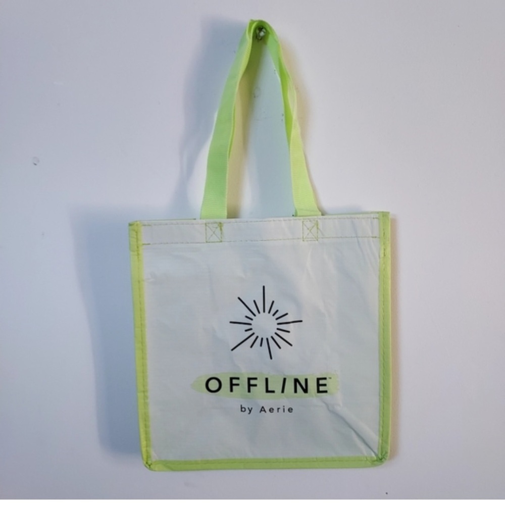 OFFLINE by Aerie Cream Everyday Tote | Neon Green Accent Bag NWOT